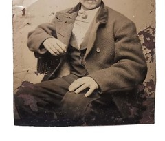 MID-19TH C AMERICAN ANTIQUE B & W OCCUPATIONAL TINTYPE RR CONDUCTOR