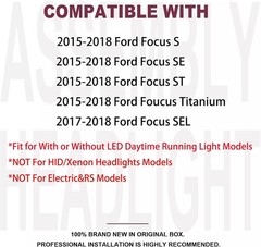 2PCS Headlights Assembly W/LED DRL for 2015 2016 2017 2018 Ford Focus S SE ST SE