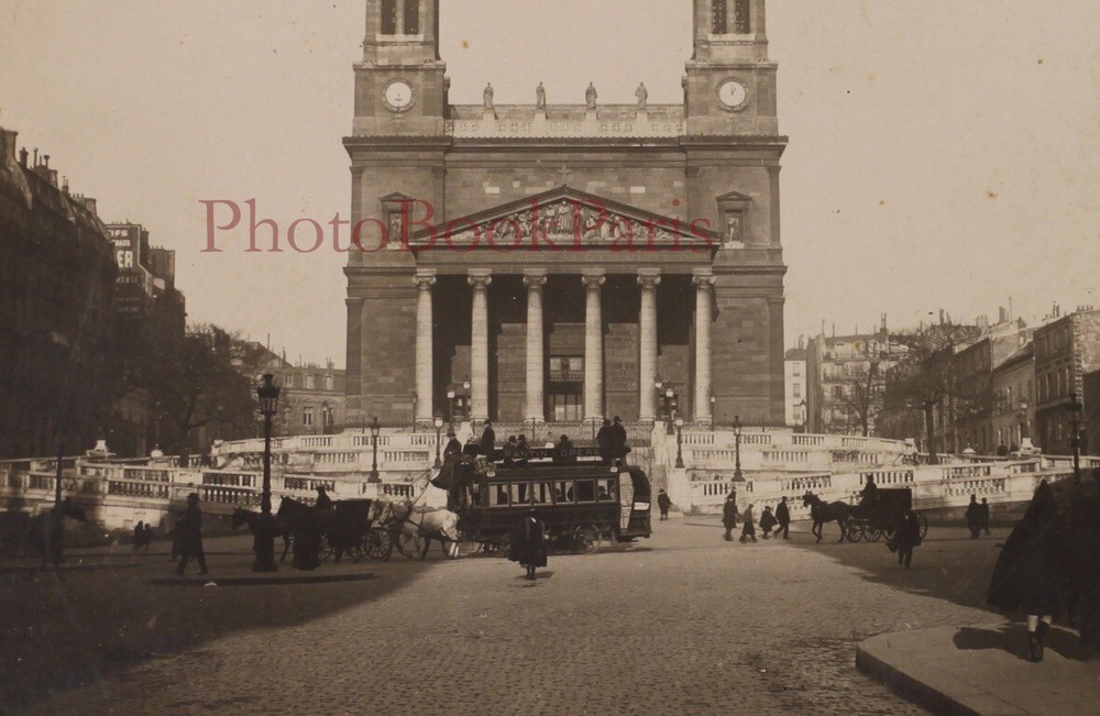 France Paris Église Saint-Vincent-de-Paul Omnibus C1900 Photo Stereo Vintage