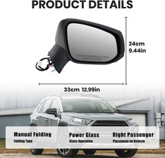 Right Passenger Side Mirror Compatible with Toyota RAV4 2019 2020 2021 2022 2023