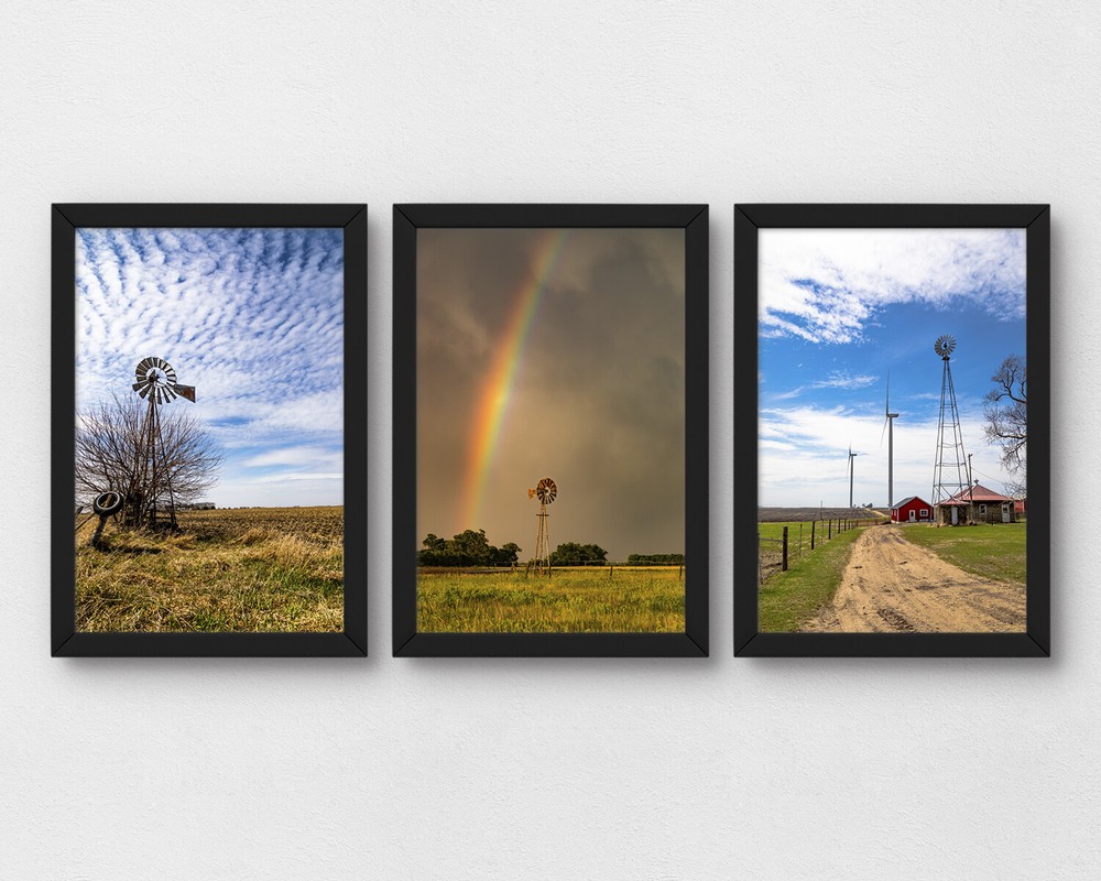 4x6in Set of 3 windmill pictures country photography wall art photo collage