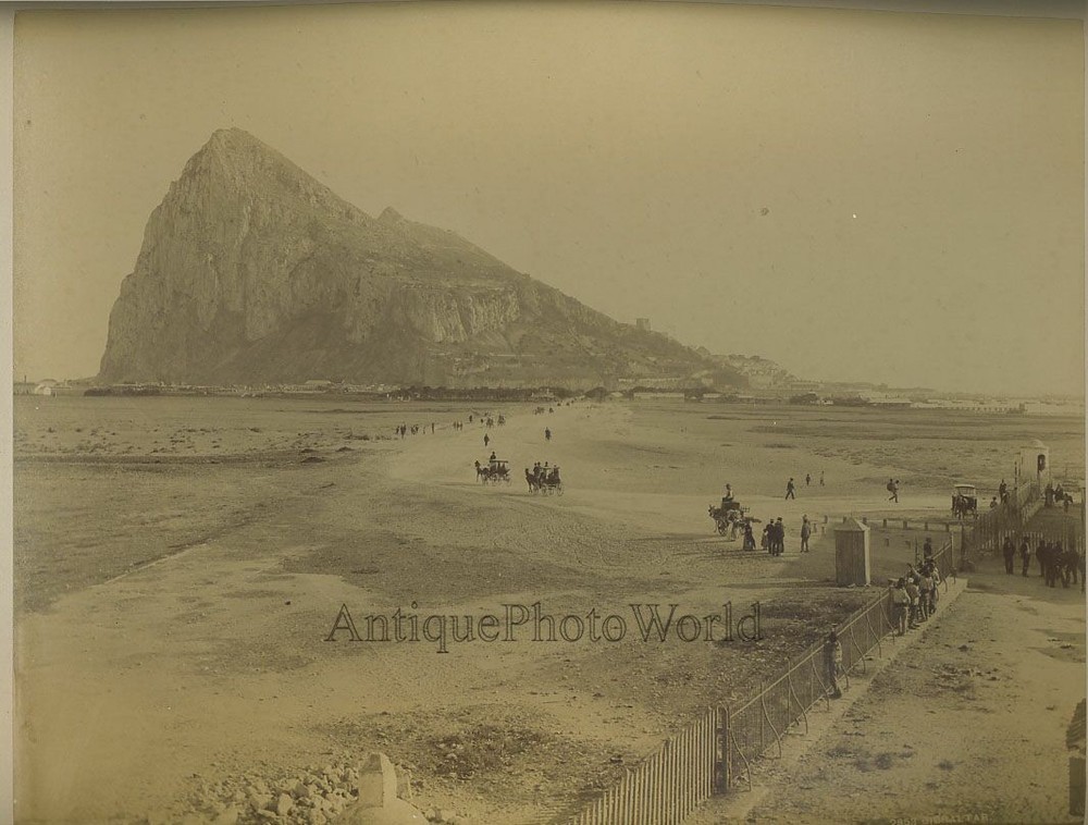 Gibraltar beach scene antique albumen photo