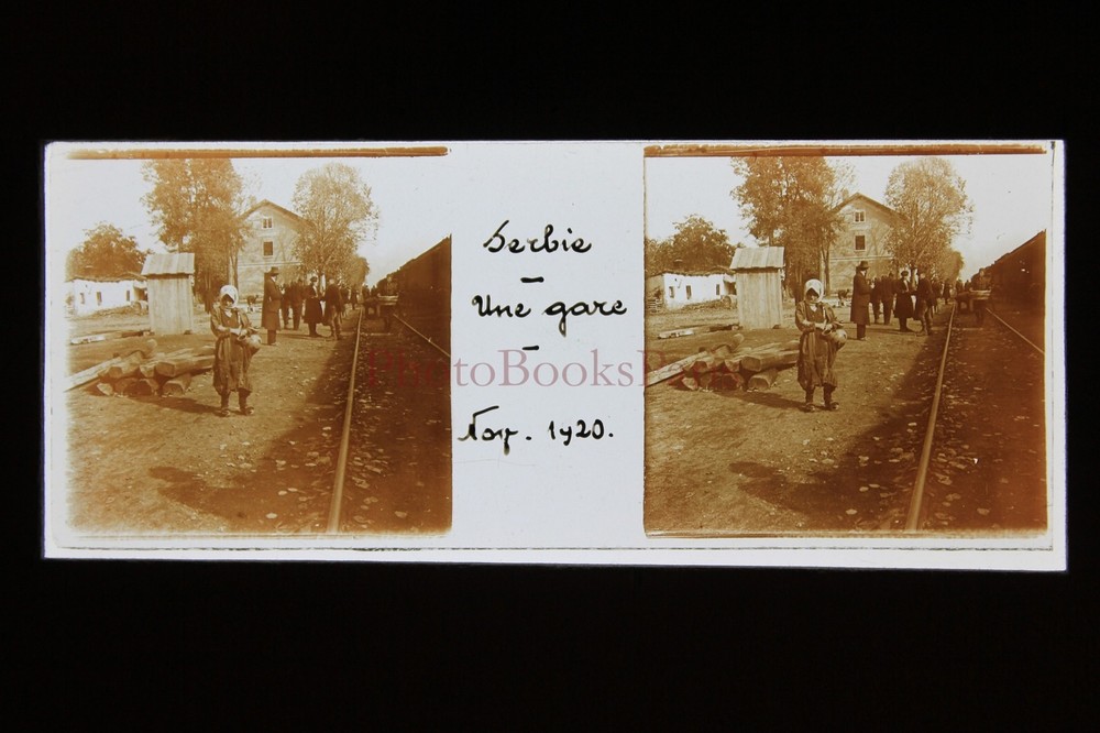 Serbia Train Station Railroad Photo Glass Stereo Plate 1920
