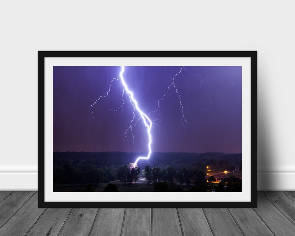 Lightning striking tree photography wall art night sky nature photo storm print
