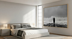 Monochrome Ai Digital Art Download Eerie Moody Ocean Man Waves Fine Art Print