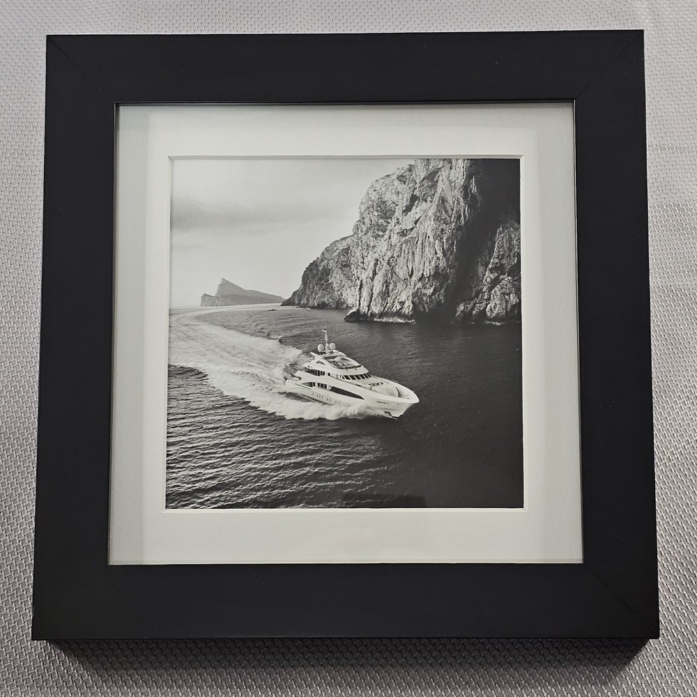 Framed B&W Photo Print Private Yacht Luxury Real Estate Office 10.2″×10.2″ READ⬇
