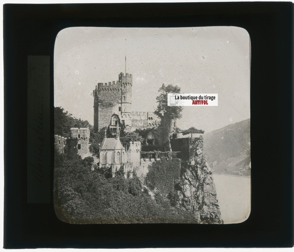 Castle Of Rheinstein, Rhin, Photo Plate Glass, Black & White, Positive
