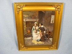 Rare Antique Victorian Art Glass Circa 1900 Picture Man & Woman 9″ X 7″