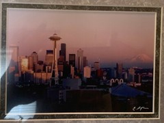 1991 Summer Solstice Seattle At Sunset Matted Photograph by Chuck Pefley