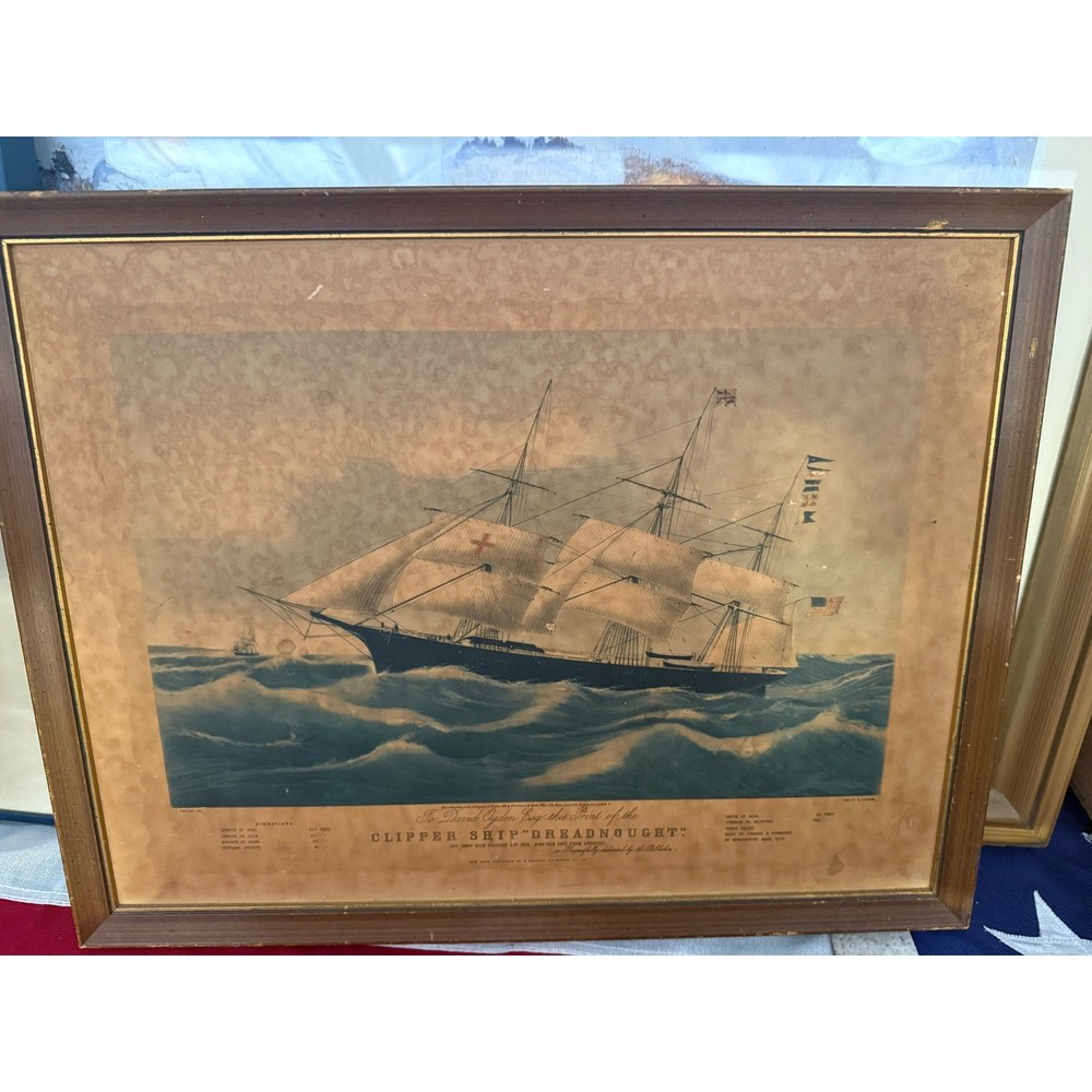 Clipper Ship «Dreadnought» Off Sandy Hook 1854 Antique Lithograph 19X15″