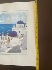 Watercolor Art Print, Stylized Village of Oia, Santorini, Greece «Hellas 2004»