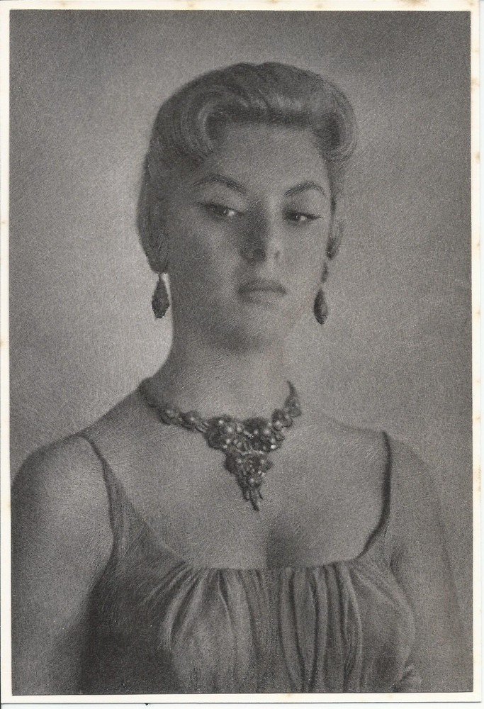 Hendrickson Hand Tinted Print 4.5×6.75 Sultry Pouty Beauty Necklace Earrings 168