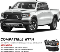 LED Headlight Assembly Fit for 2019-2024 Dodge Ram 1500, Factory Type Direct Rep