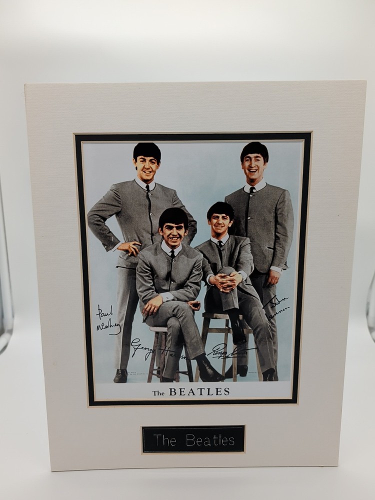 Beatles 1964 Signed Color Print Plaque Dbl Matted Unframed 14×11