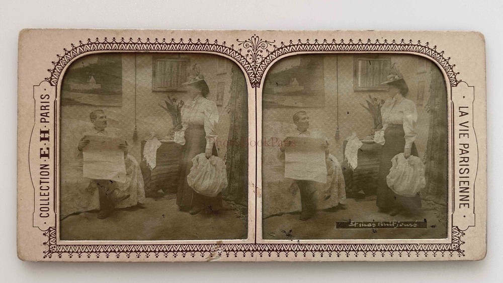 The Parisian Way of Life Couple Genre Scene C1880 Photo Stereo Diorama Vintage §N1