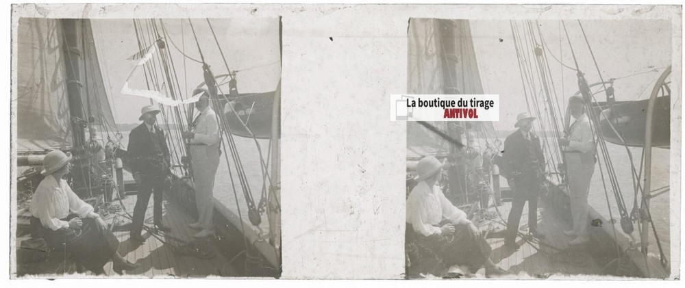 Boat Trip, Stereoscopic Glass Plate, Black & White Positive 4.5X10.7 Cm