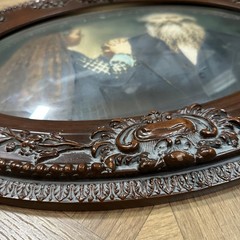 Antique Victorian Oval Dome Framed Old Man Young Girl Father Daughter Picture