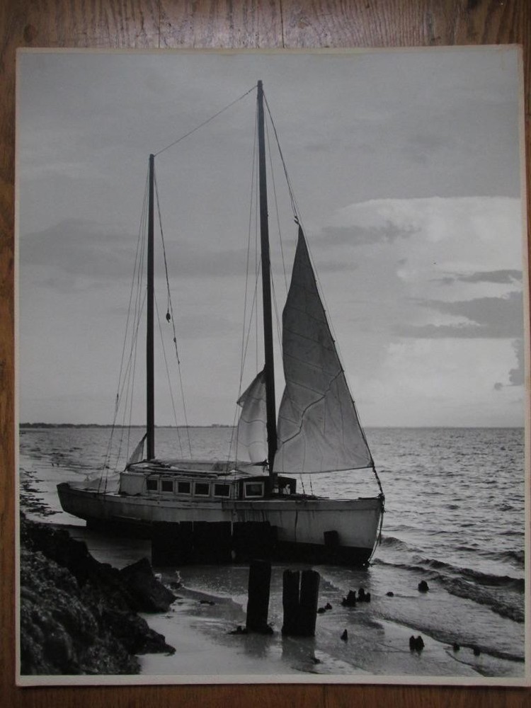 Vintage 1973 Lansing MI Artist Photo Print – Large 16×20 B/W – Beached Sailboat