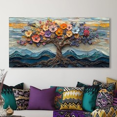 Floral Flower Tree Canvas Wall Art Colorful Tree of Life Painting Prints for …