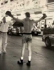 Hands Raised Boxer in Times Square 10 7/8 x 14 Photograph-1980s-Mark Bugzester