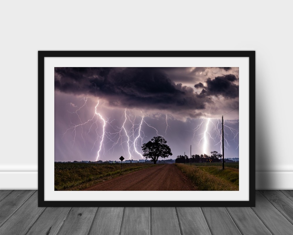 Lightning strike photography print thunderstorm wall art photo nature home decor