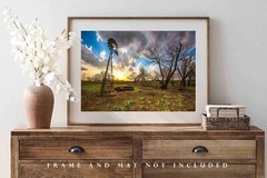 Windmill Photography Print: Kansas, Sunset, Prairie, Country, Picture, Photo