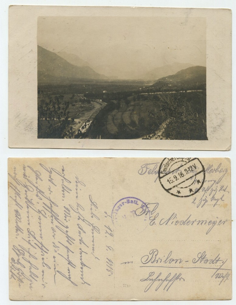 86002 – Valley in front of misty mountains – Photo as field postcard, 15.9.1918