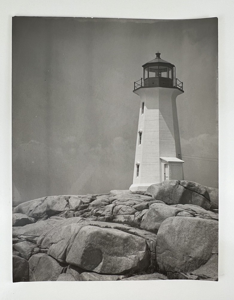 Vintage Large Black & White Photograph Photography Print Lighthouse Sea Nautical