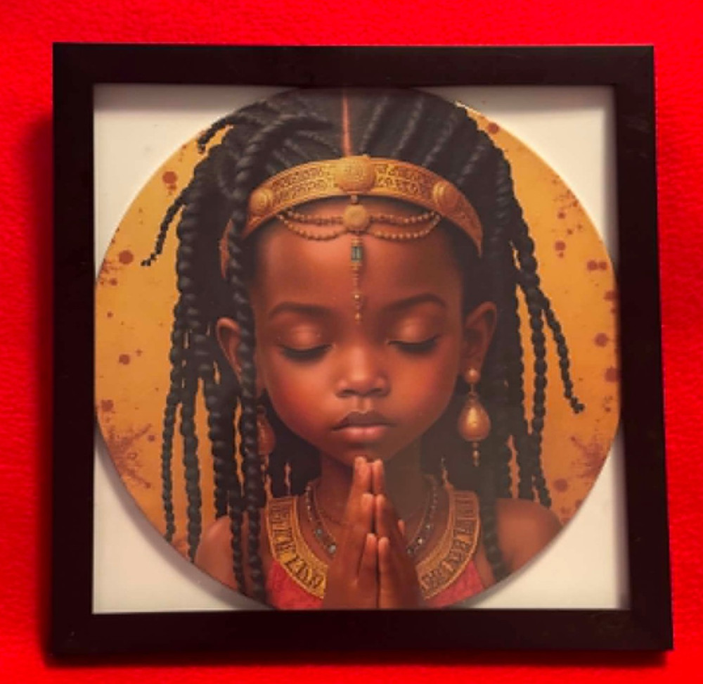 2D Flat 8×8″ Vintage African American Girl Metal Wall Art Custom Framed