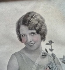 Flapper Girl Picture 1920s Colored Photo of Young Woman in Original Ornate Frame