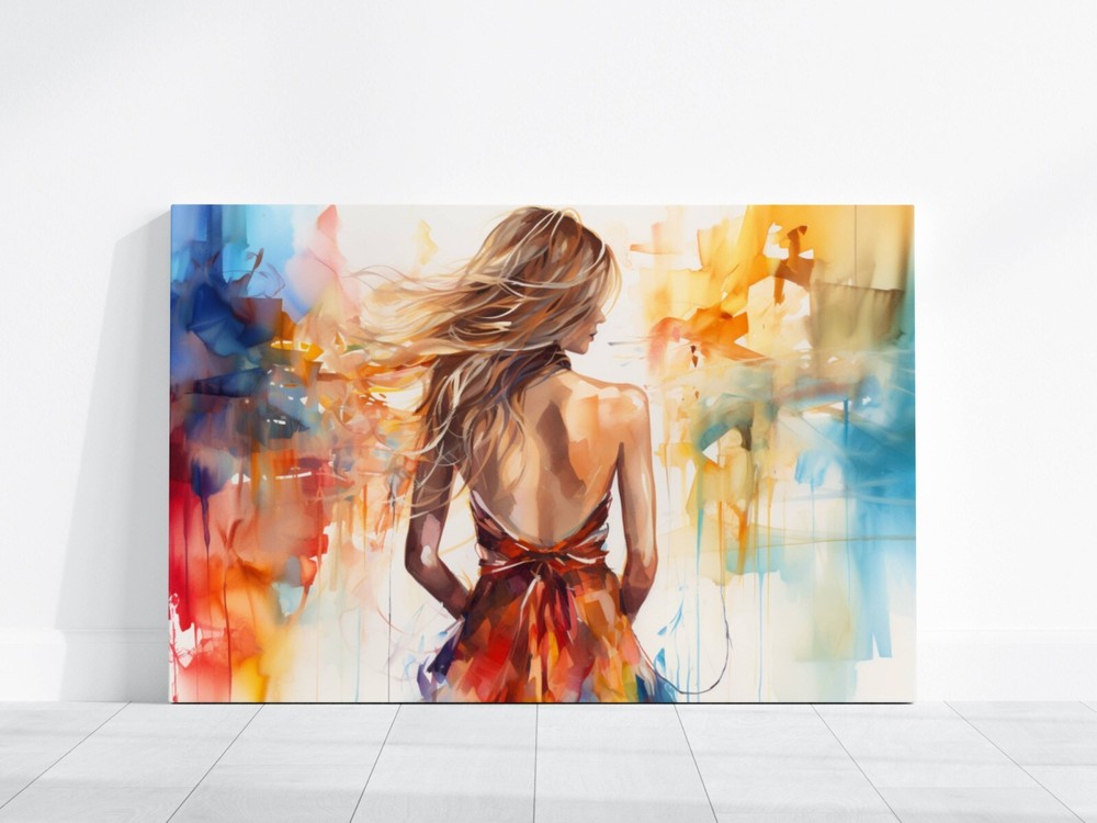 Beautiful Modern Woman Abstract Contemporary Painting Art, Trendy Hipster Decor
