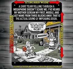 Angry Mom Yelling At Son For Dinner Funny Cartoon Metal Sign Wall Art 14″ x 11″