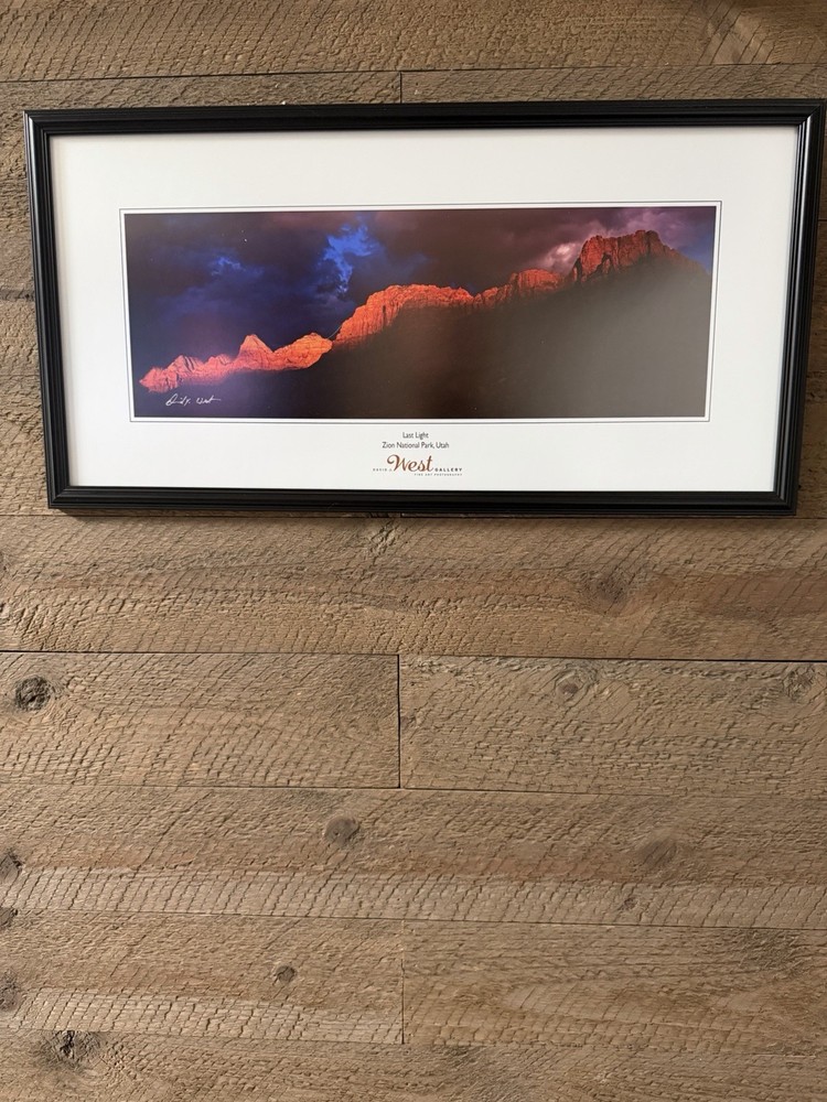 Framed David West “Last Light – Zion National Park” Photo – Museum Glass (12×25)