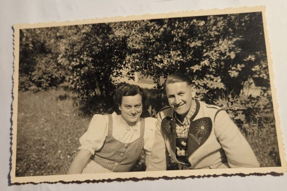 Oktoberfest Bavaria Couple in Traditional Dirndl (13.5×8.5) Original Photo