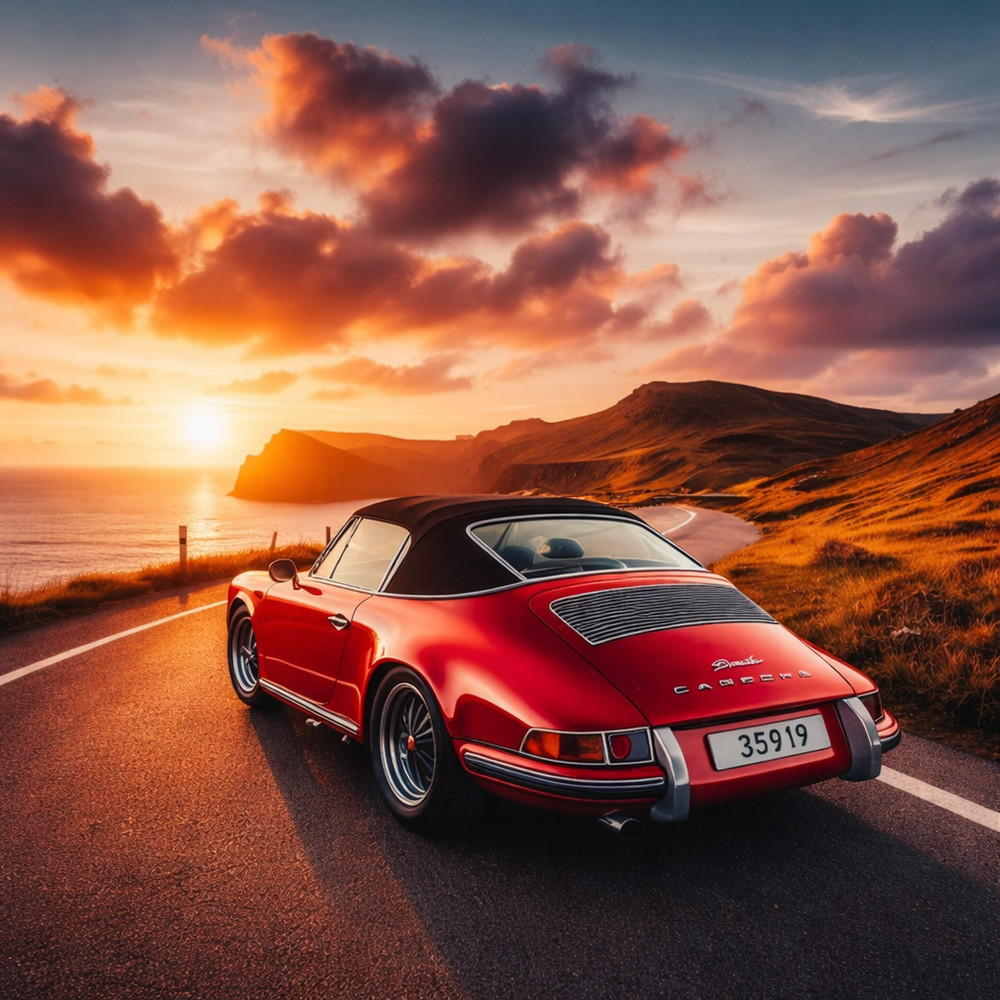 Porcshe Sunrise Wall Art Digital Image AI Photo Background Wallpaper