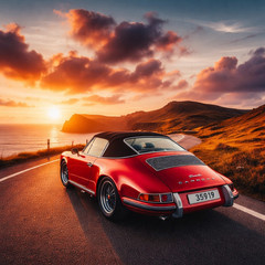 Porcshe Sunrise Wall Art Digital Image AI Photo Background Wallpaper