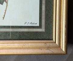 P.J. Redoute Botanical Print Pink Rose Gold Tone Frame 11.5×9.5” Vintage