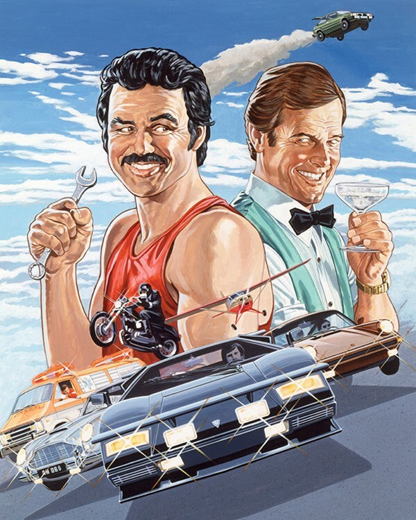 Cannonball Run Burt Reynolds Roger Moore classic cars artwork 16×20 Poster