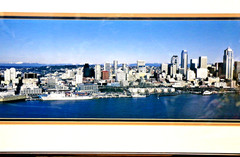 Panoramic Seattle Skyline Color Photo Matted and Framed 35″ x 14″