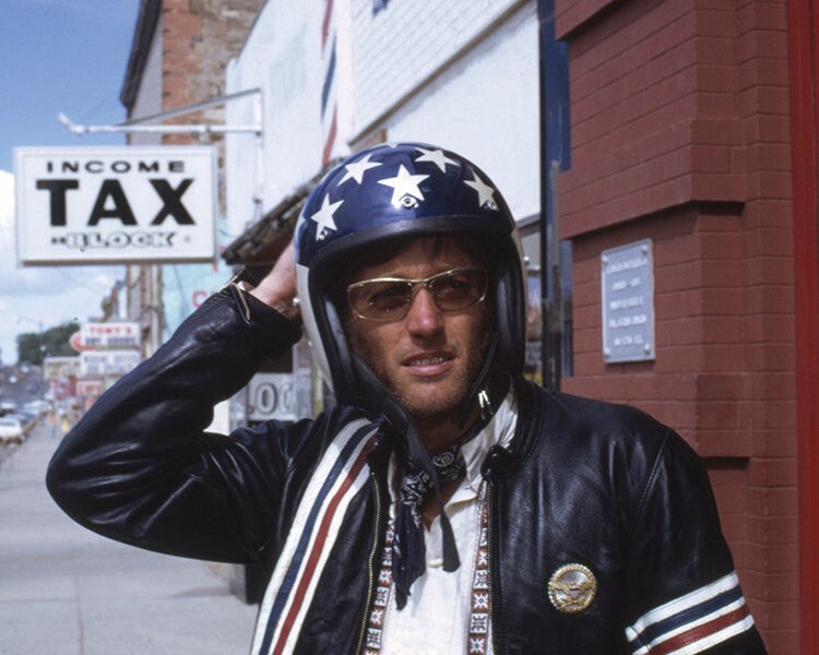 Easy Rider Peter Fonda wearing classic motorcycle helmet 16×20 Poster