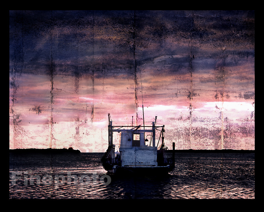 KELLY WILLIAM WRIGHT Original Surreal NAUTICAL BOAT Old Florida Sunset Art Photo