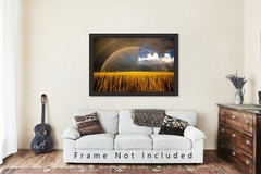 Great Plains Photography Print – Double Rainbow Over Wheat Field in Kansas