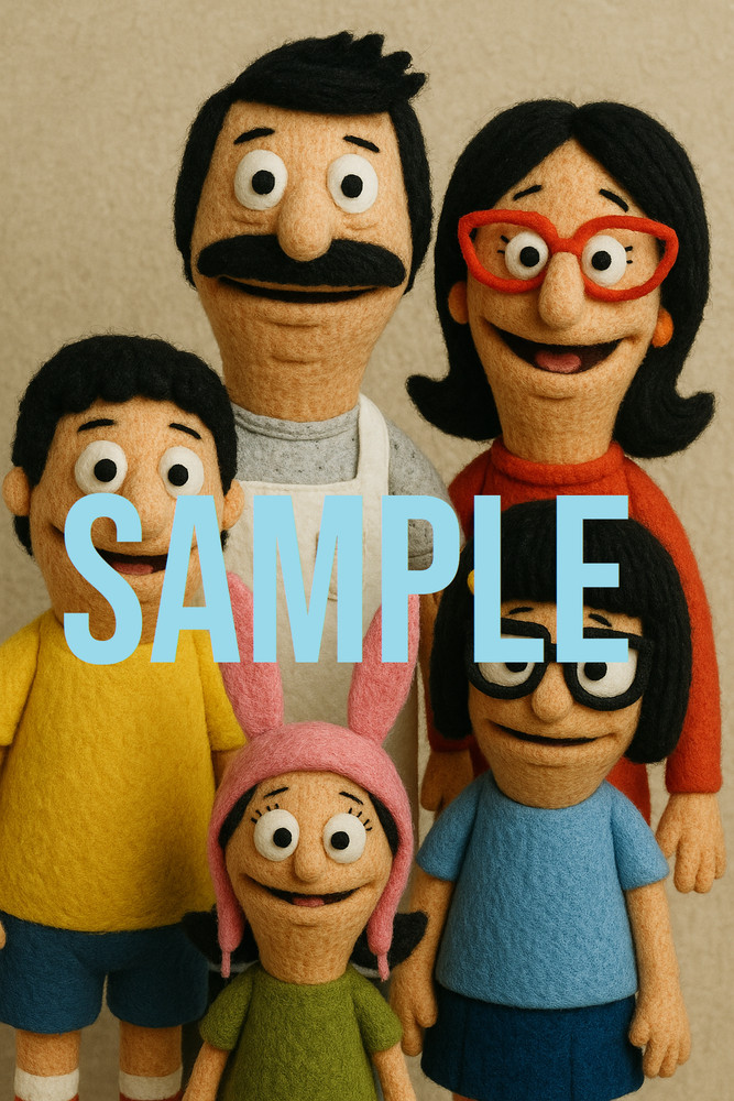 Bob’s Burgers Felt Puppet Cartoon Family Portrait Cozy Stop-Motion Style Digital