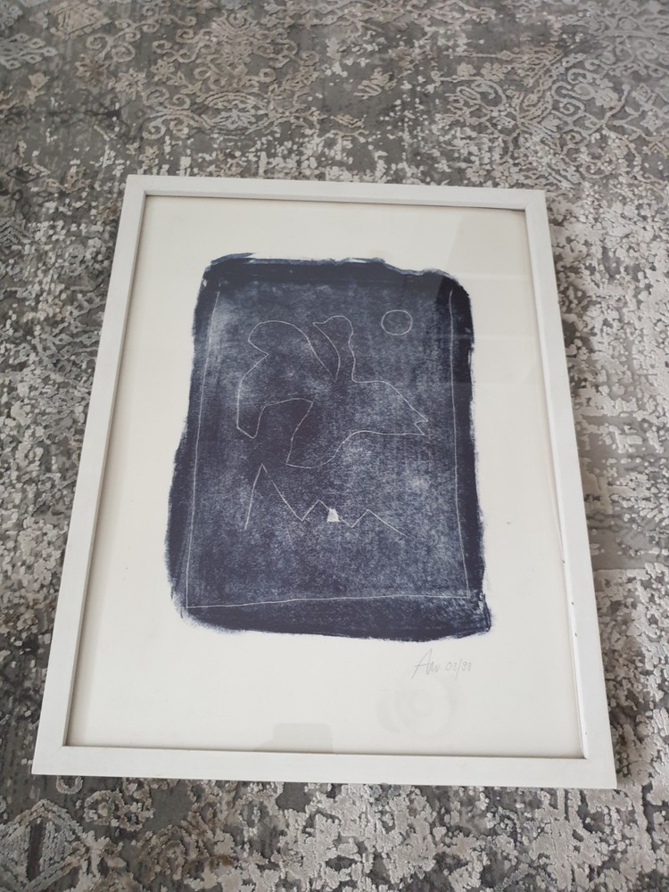 Abstract Art, Swan Dove? Signed AW 03/98, frame white matt 32.3×42.3 cm