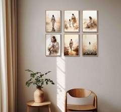 6Pcs Jesus Christian Canvas Wall Art Jesus Embraces the Lamb Jesus Walking On…