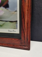 Lotus Flower Signed Photograph On Metallic Paper in Custom Hand Made Oak Frame