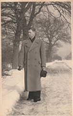 Photo postcard man in fine coat hat Brandenburg Havel snapshot 1943-1