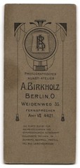 Photograph A. Birkholz, Berlin, Weidenweg 35, smiling young man in suit M