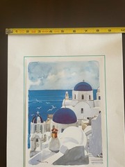 Watercolor Art Print, Stylized Village of Oia, Santorini, Greece «Hellas 2004»