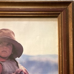 Vintage Child & Puppy Dog Art Print Framed Mountains Country Rustic Decor DAC